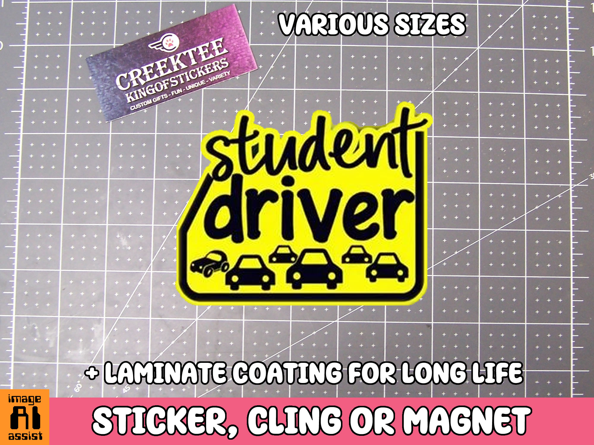 Student Driver Die Cut Vinyl Sticker  Window Cling or Magnet with Laminate Coating in Various Sizes