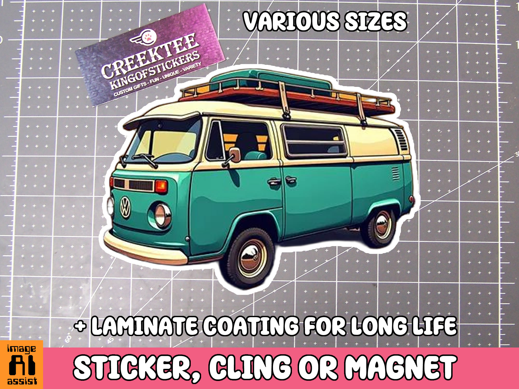 Volkswagon Van Die Cut Vinyl Sticker  Window Cling or Magnet with Laminate Coating in Various Sizes